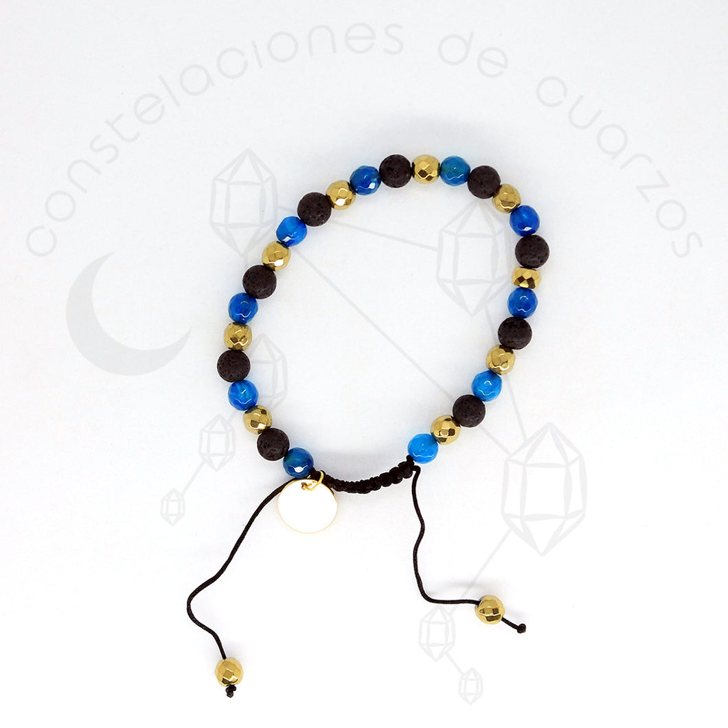 Pulsera Ajustable con Piedra Volcánica y Ágata Teñida
